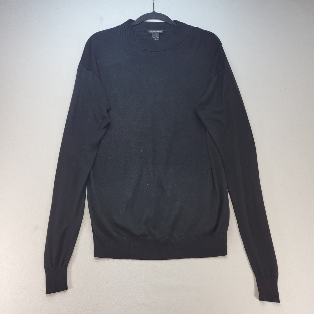 Kevoman Sweater Mens Medium Black Silk 2-Ply Crew Neck‎ Long Sleeve Knit Luxury